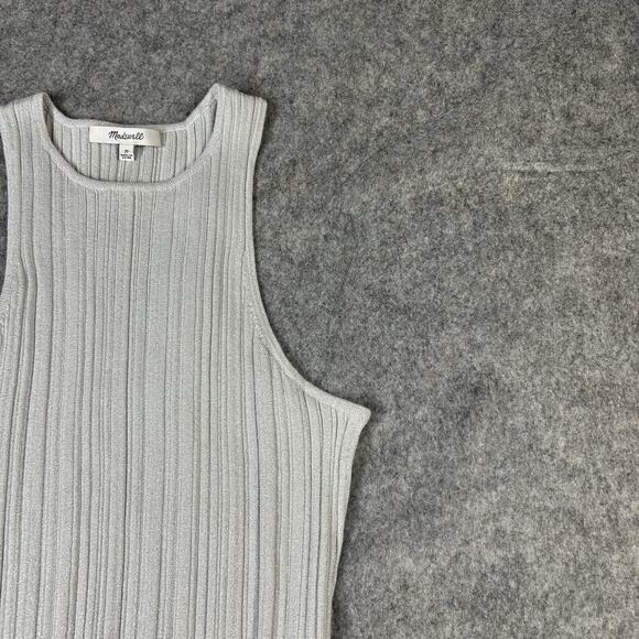 Madewell Shirt Womens Medium Lurex Phoebe Snowy Cutaway Tank Light Grey - Picture 2 of 8